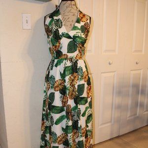 New Strapless Dress - Palms (Green/Brown)